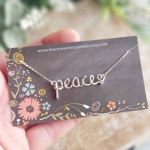 Peace Necklace, Custom Word Necklace, Lowercase Name Necklace, Personalized Jewelry Gifts, Yoga Gifts, Gifts Under 50