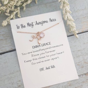 Crown Charm Necklace, Personalized Birthstone Pendant, Birthday Gifts for Niece from Aunt, Custom Card