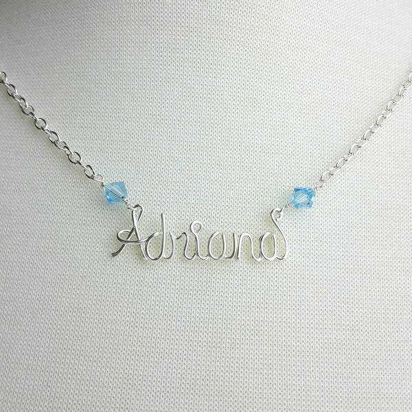 Girls Name Necklace with Birthstones, Wire Wrap Personalized Jewelry, Daughter Gift, Sister Gift, Graduation Gift
