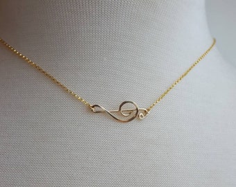 Gold Treble Clef Necklace, Music Note Jewelry, Choir Jewelry, Gifts for Pianist