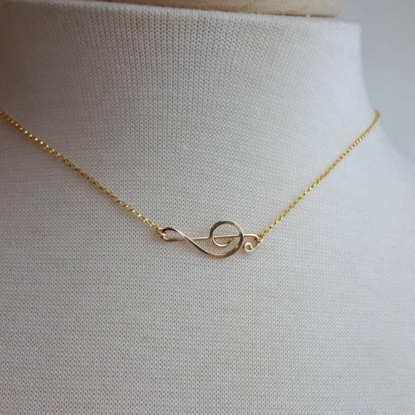 Gold Treble Clef Necklace, Music Note Jewelry, Choir Jewelry, Gifts for Pianist, Gifts Under 30