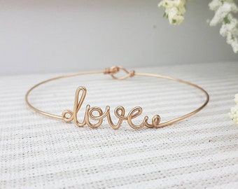 Love Bracelet, Custom Word Bangle, Personalized Gifts for Her, Wife Anniversary Gifts