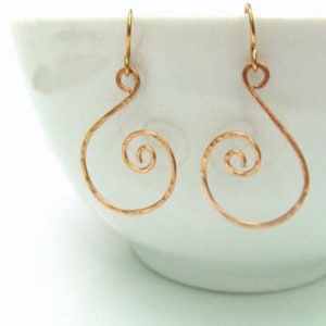 Copper Earrings, Hammered Spiral Earrings, Wire Wrap Jewelry Gifts for Women