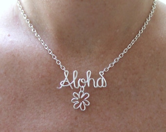 Aloha Necklace, Wire Word of your Choice, Hawaiian Greeting, Vacation gift, Beach Jewelry