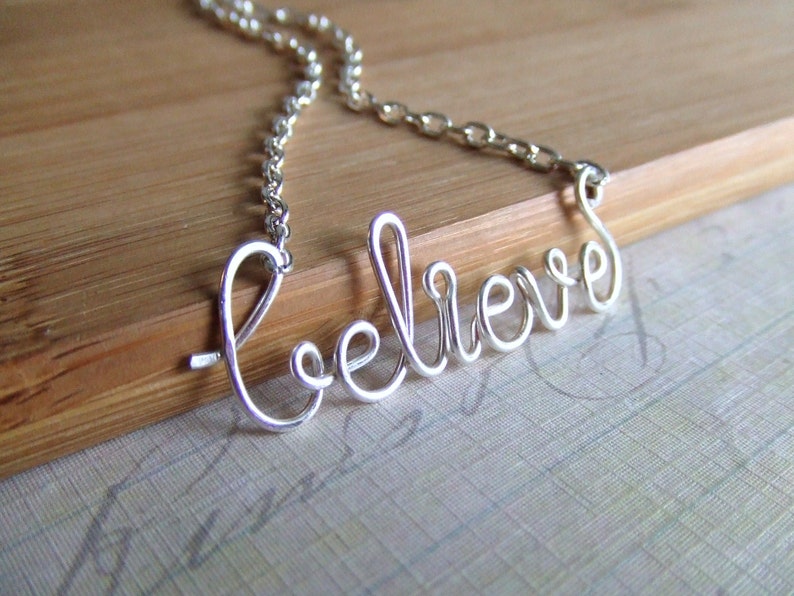 Believe Necklace, Silver Word Necklace, Customized Name Jewelry Gifts for Women image 3