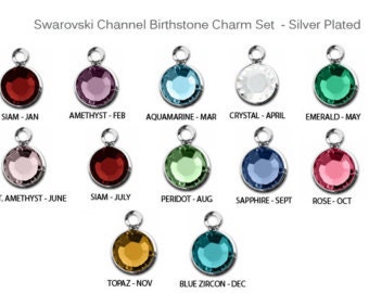 Swarovski Birthstone Charm 6mm- Silver or Gold, 12 Colors, January to December, Personalized Charm for Bracelet, Necklace