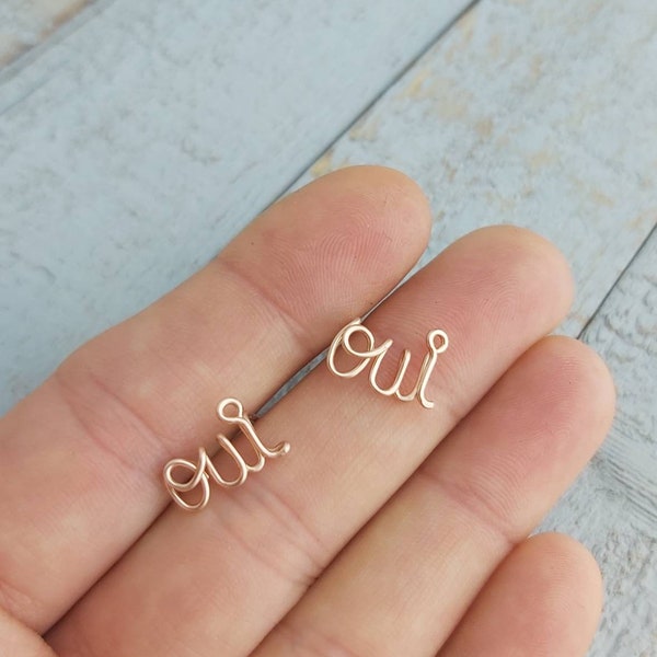 Oui Earrings, Dainty Word Earrings, French Theme Jewelry, Bride to Be Gift