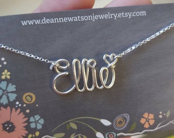 Wire Name Necklace Silver, Personalized Gift Ideas. Deanne Watson Jewelry