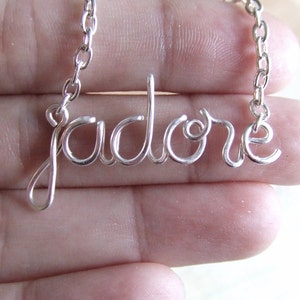 Jadore Necklace Love Necklace French Silver Word Necklace Personalized Necklace Wire Wrap Jewelry Gifts image 1