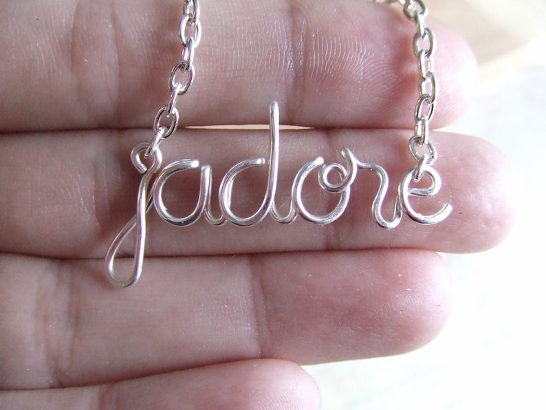 Jadore Necklace Love Necklace French Silver Word Necklace Personalized Necklace Wire Wrap Jewelry Gifts image 1