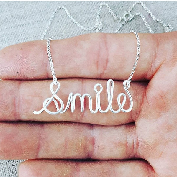 Smile Necklace, Word of the Year Necklace, Intention Jewelry, One Little Word Gift, Personalized