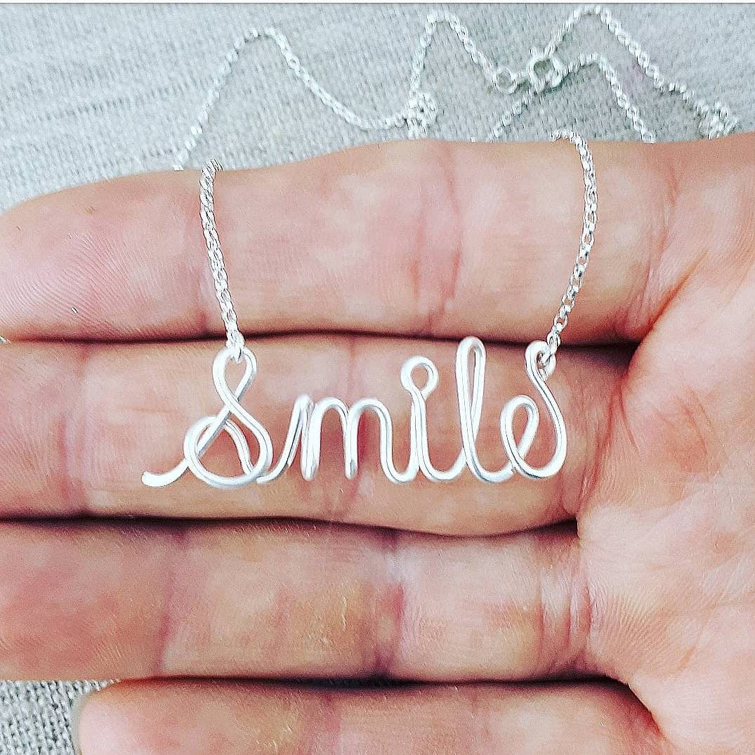 Smile Necklace Silver Word Necklace Personalized Name Etsy
