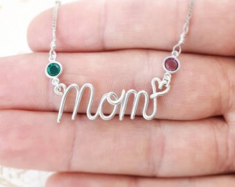 Name Necklace, Birthstone Necklace for Mom, Mothers Day Gift