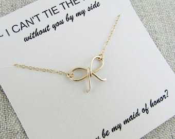 Tie the Knot Necklace, Maid of Honor Necklace, Matron of Honor Gift, Jr Bridesmaid Gift, Handmade, Personalized, Gifts for Her