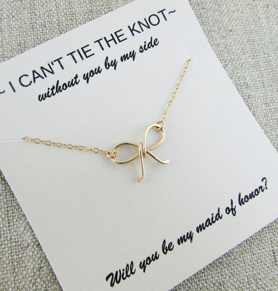 Maid of Honor Gift Bow Necklace Bridesmaid Proposal Necklace Thank You Gift Bridesmaid Jewelry