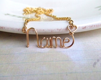 Wire Name Necklace, Custom Name Jewelry, Personalized Gifts for Her