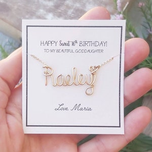 Cadeaux Sweet 16 pour filles, collier prénom personnalisé, carte cadeau filleule personnalisée