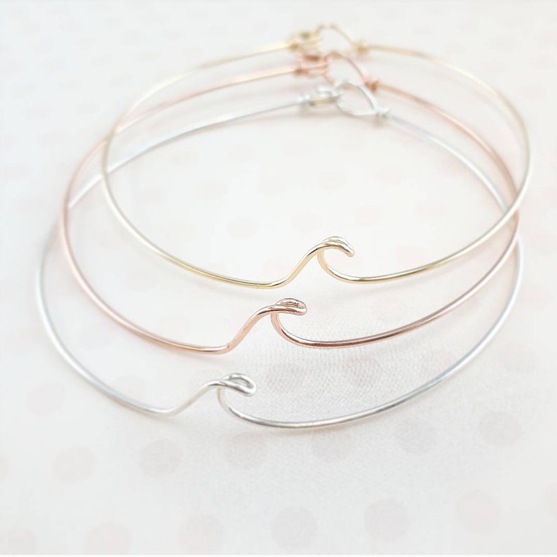 Gold Wave Bangle, Beach Wedding, Boho Jewelry, Dainty Minimalist Gifts for Her, Stocking Stuffer, Gifts Under 30 image 2