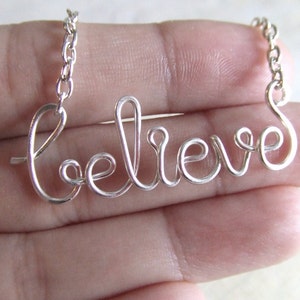 Believe Necklace, Silver Word Necklace, Customized Name Jewelry Gifts for Women image 1