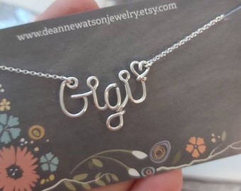 Name Necklace, Gigi Necklace, Grandmother Necklaces, Cursive Name Jewelry, Personalised Gifts for Grandma
