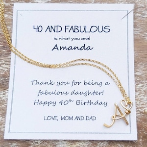 4 Decades Gift, 40th Birthday Gifts For Women, 40 and Fabulous, Initial Necklace, Personalized Message Card