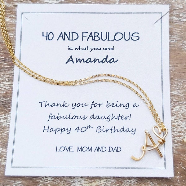 40th Birthday Gifts For Women, Jewelry 40 and Fabulous, Personalized Initial Necklace, Stocking Stuffer, Gifts Under 30