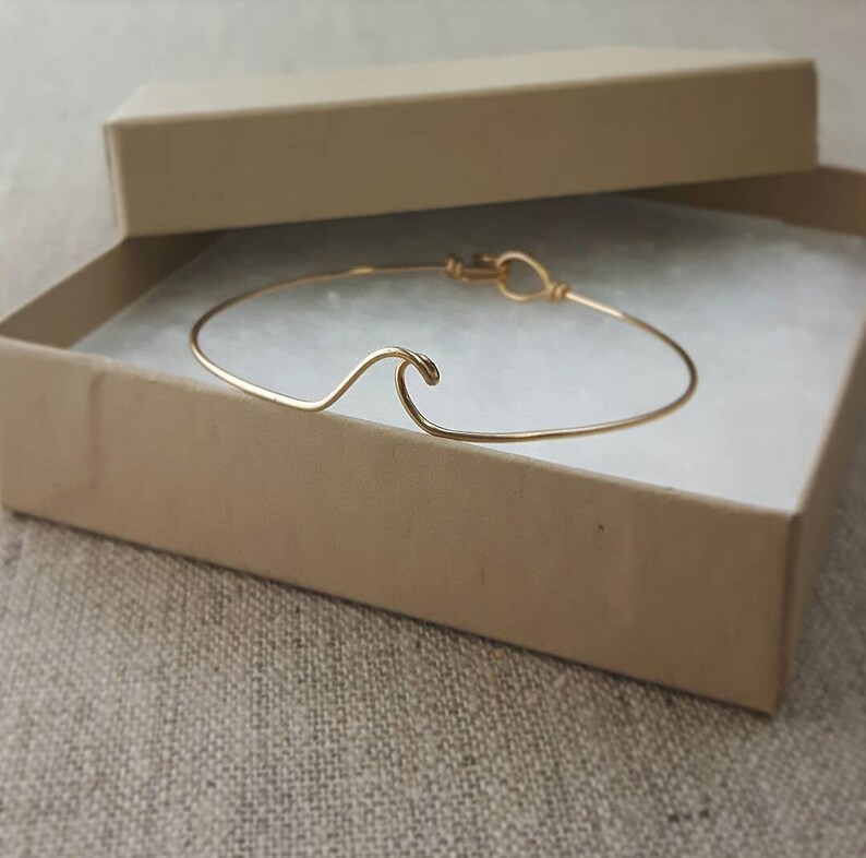 Gold Wave Bangle, Beach Wedding, Boho Jewelry, Dainty Minimalist Gifts for Her, Stocking Stuffer, Gifts Under 30 image 5