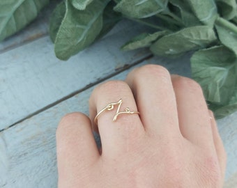 Dainty Initial Ring 14K Gold Fill, Simple Letter Ring, Girlfriend Gift, Anniversary Gift