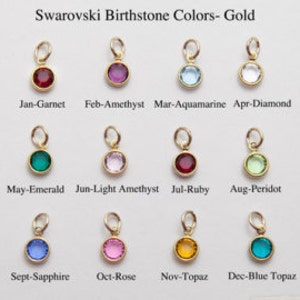 Swarovski Birthstone Charm for necklace and bracelet 6mm Channel Silver, Gold, Rose Gold, 12 Colors, January to December, image 1