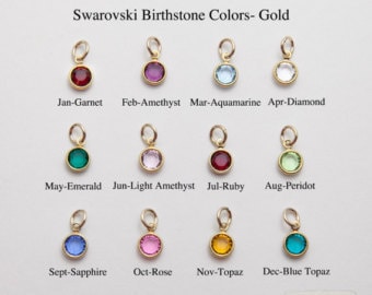 Swarovski Birthstone Charm for necklace and bracelet 6mm Channel - Silver, Gold, Rose Gold, 12 Colors, January to December,