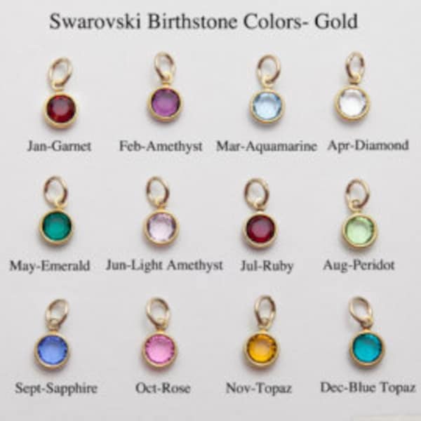 Swarovski Birthstone Charm for necklace and bracelet 6mm Channel - Silver, Gold, Rose Gold, 12 Colors, January to December,