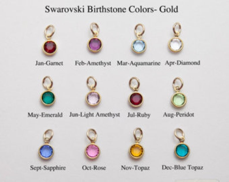 Swarovski Birthstone Charm for necklace and bracelet 6mm Channel Silver, Gold, Rose Gold, 12 Colors, January to December, image 1