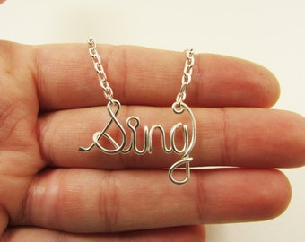 Singer Necklace, Music Gift, Personalized Word Pendant, One Little Word, Intention Jewelry