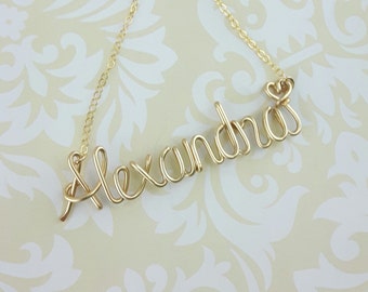 Wire Name Necklace, Bridesmaid Gift Idea, Personalized Jewelry for Girls and Women, 14K Gold Fill