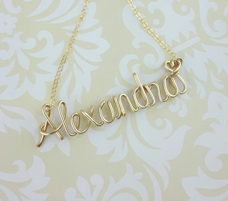 Wire Name Necklace, Bridesmaid Gift Idea, Personalized Jewelry for Girls and Women, 14K Gold Fill image 1