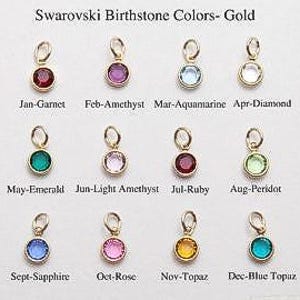 Swarovski Birthstone Charm: 6mm Channel, Silver, Gold, Rose Gold