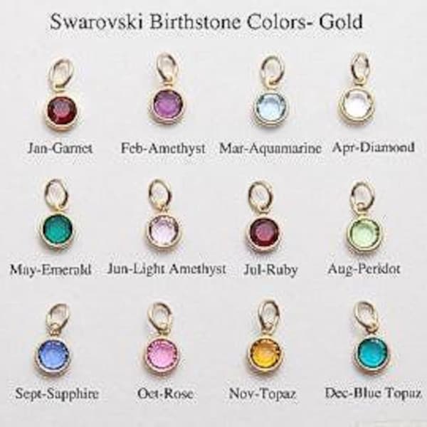 Swarovski Birthstone Charm: 6mm Channel, Silver, Gold, Rose Gold