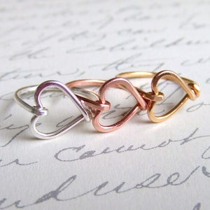Heart Ring Gold Silver Copper, Gift Ideas for Girlfriend, Dainty Heart Jewelry