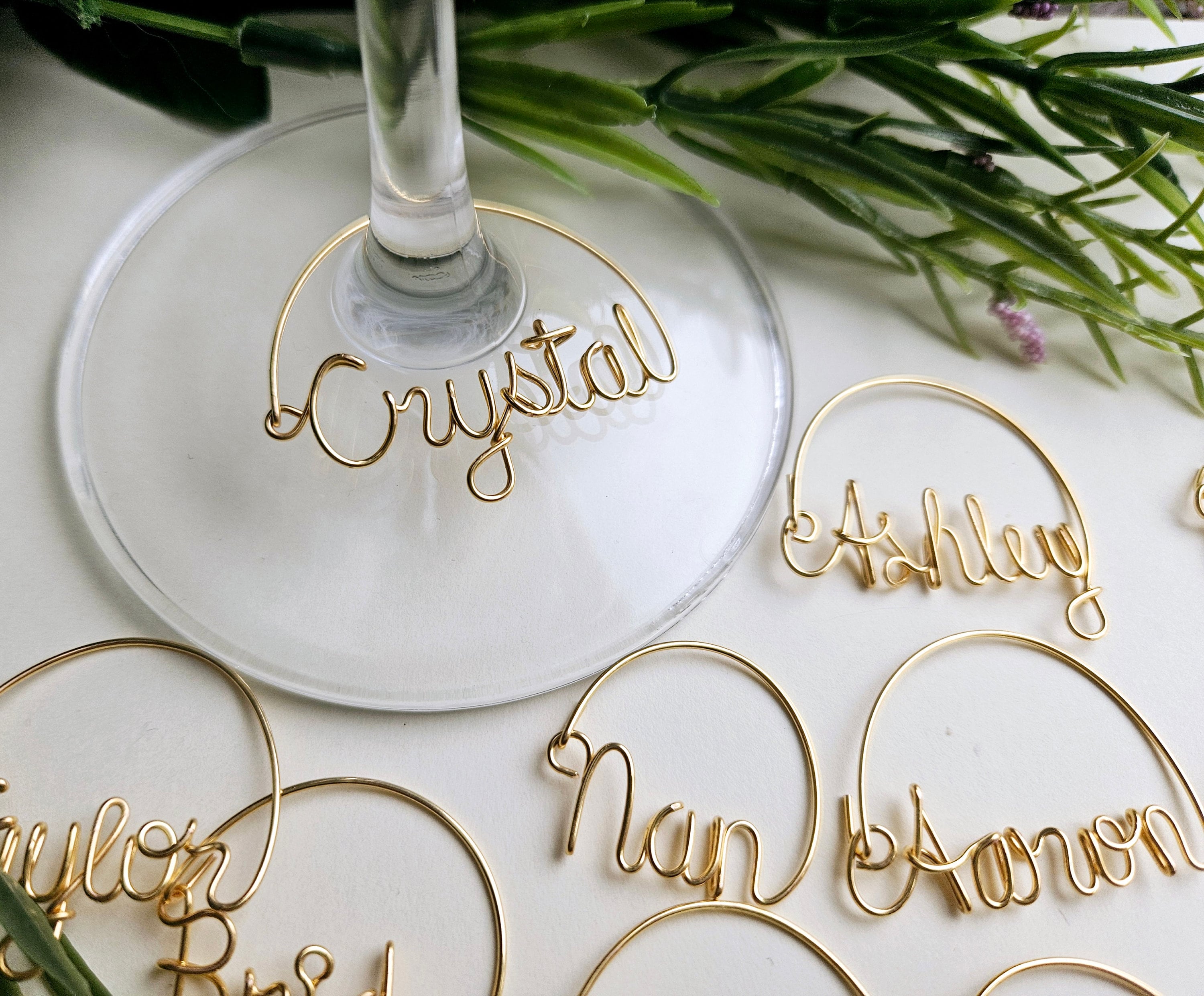 Wine glass charm, Custom Wire Name, Rehearsal Dinner Favors