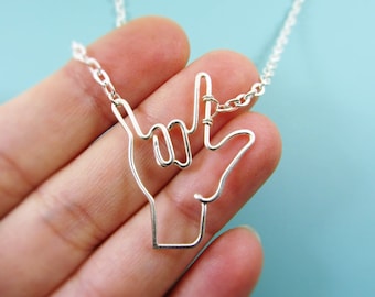 ASL I Love You Necklace, ASL Jewelry, Anniversary Necklace,