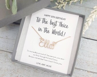 Name Necklace for Girl, Niece Birthday Gift, 10th Birthday Necklace, Niece Gift from Aunt Uncle