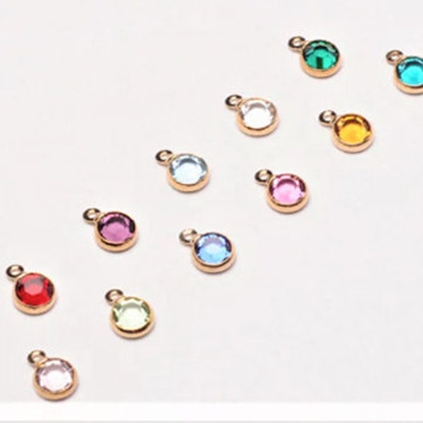 Tiny Birthstone Crystal Charm for necklace and bracelet 4mm Channel - Silver, Gold, 12 Colors, Comes with Loop