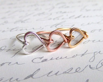Wire Wrap Heart Ring, Girlfriend Ring, Promise Ring, Love Gifts, Bridesmaids Gift,