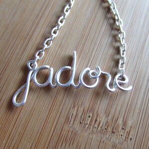 Jadore Necklace Love Necklace French Silver Word Necklace Personalized Necklace Wire Wrap Jewelry Gifts image 2