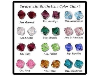 Swarovski Birthstone Crystal Beads, 4mm Bicone Crystals, 12 Colors, January to December,, Stocking Stuffer, Gifts Under 30