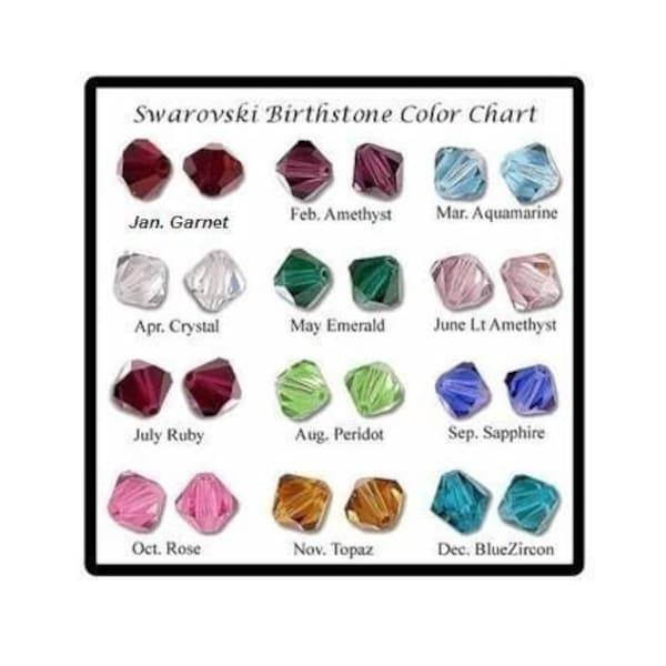 Swarovski Birthstone Crystal Beads, 4mm Bicone Crystals, 12 Colors, January to December,, Stocking Stuffer, Gifts Under 30