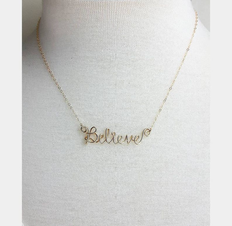 Believe Necklace Custom Word Necklace Personalized Jewelry Etsy