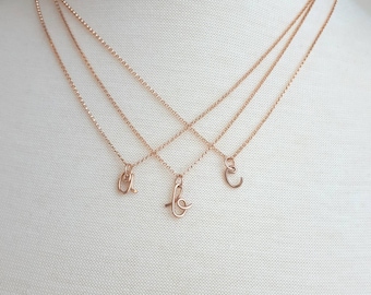 Cursive Initial Necklace Rose Gold, Teenage Girl Gift, Sweet 16 Gift, Gifts Under 30