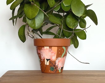 Hand-Painted Terracotta Plant Pot | Eco Home Decor | Sustainable Gift Idea | Botanical Bauhaus Design