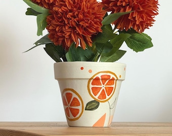 Hand Painted Terracotta Plant Pot With Drainage | Modern Indoor & Outdoor Plant Pot For Houseplants | Sustainable Gift Idea | Eco Decor